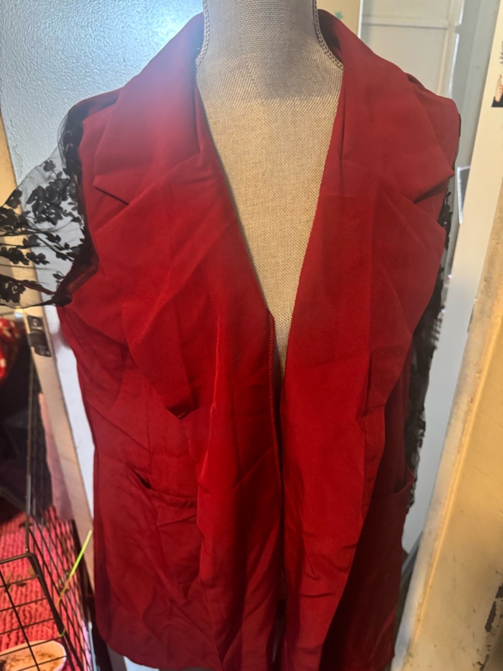 SHEIN Red Draped Open-Front Vest